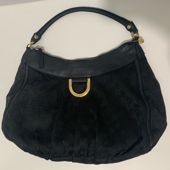 Gucci GG Abbey D-Ring Shoulder Bag Canvas Fabric Black
